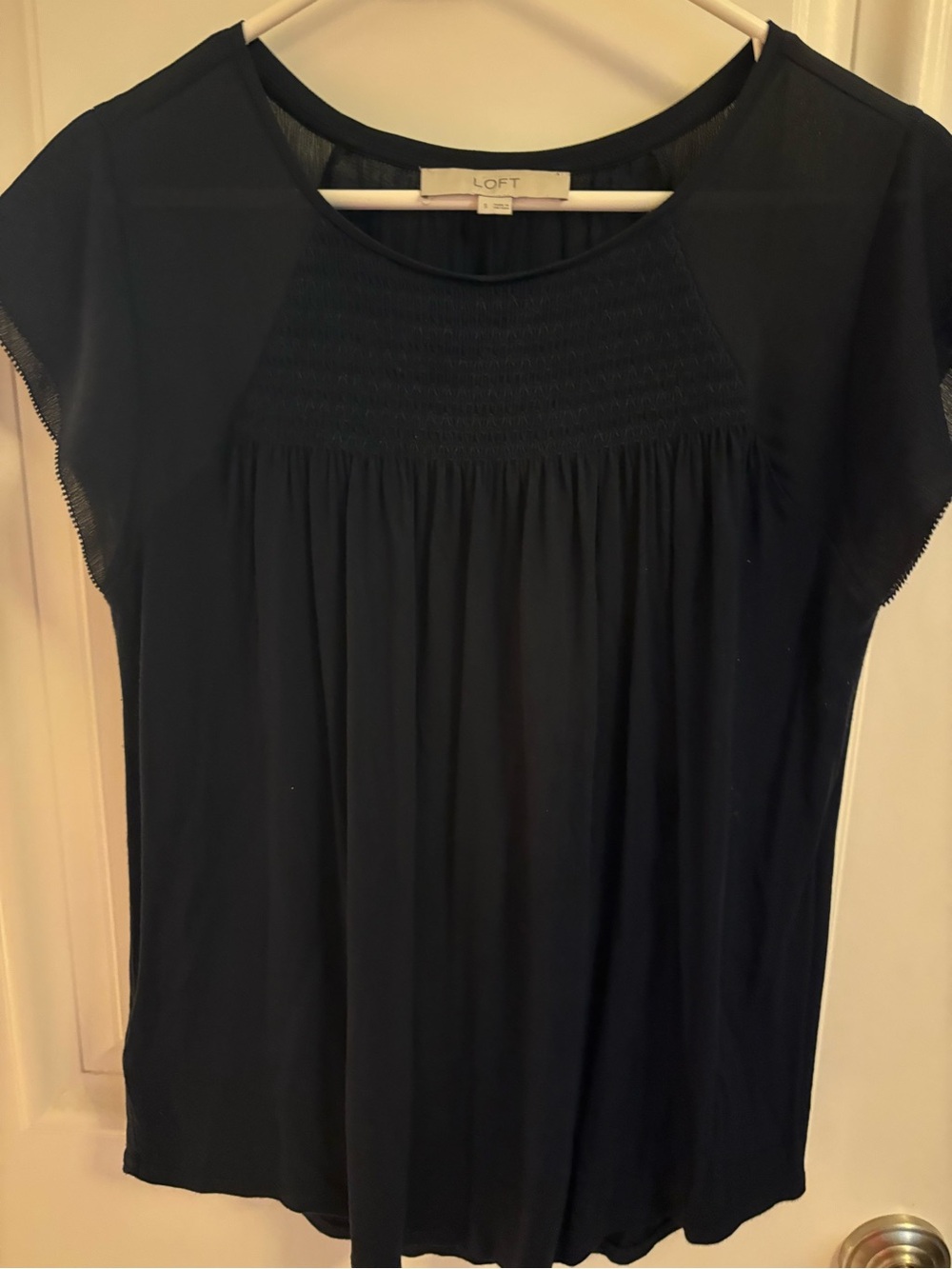 Loft navy cap sleeve gathered front blouse - Picture 6 of 15